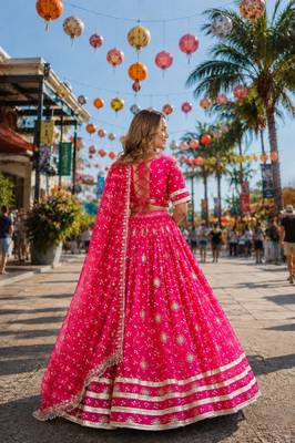 Rani Georgette Free Size Stitched Navratri Lehenga Choli with Bandhej & Embroidery Work 2