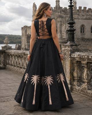 Black Silk Blend Free Size Stitched Navratri Lehenga Choli with Kutchi Gamthi Work 2