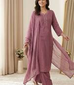 onion pink color sequence embroidery and mirror work chanderi salwar suit