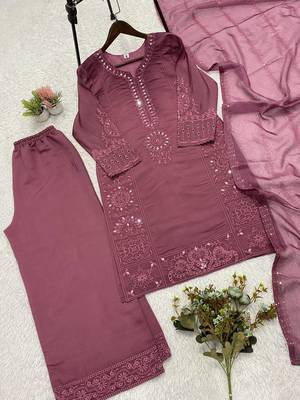 onion pink color sequence embroidery and mirror work chanderi salwar suit 4