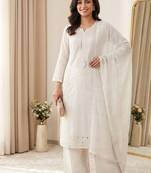 white color sequence embroidery and mirror work chanderi salwar suit