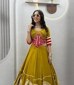 Mustard Heavy Miror Hand Work & Readymade lace Cotton Lahenga Top
