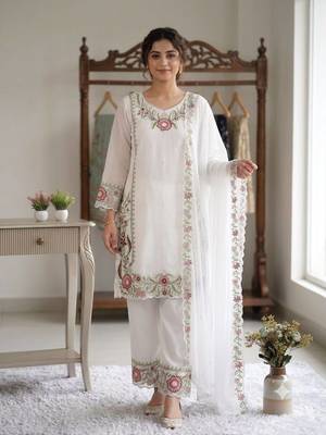 white color  embroidery r work georgette salwar suit 1