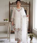 white color  embroidery r work georgette salwar suit