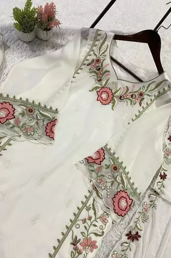 white color  embroidery r work georgette salwar suit
