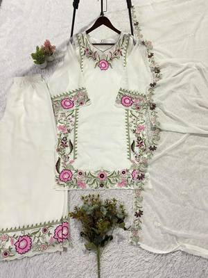white color  embroidery r work georgette salwar suit 3