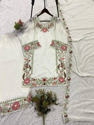white color  embroidery r work georgette salwar suit 5