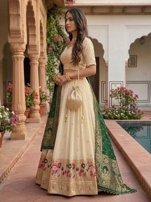 Green Zari Woven Paithani Silk Designer Lehenga with Unstitched Blouse 3