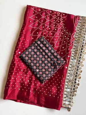 Maroon Color Printed And Mirror Work Silk Blend Saree 4