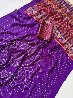 Purple Color Printed And Mirror Work Silk Blend Saree 2