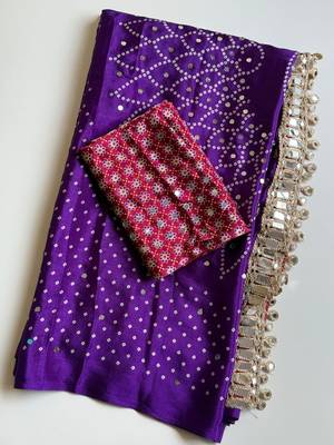 Purple Color Printed And Mirror Work Silk Blend Saree 4