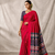 Rani Pink Color Printed And Mirror Work Silk Blend Saree