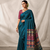 Teal Color Printed And Mirror Work Silk Blend Saree