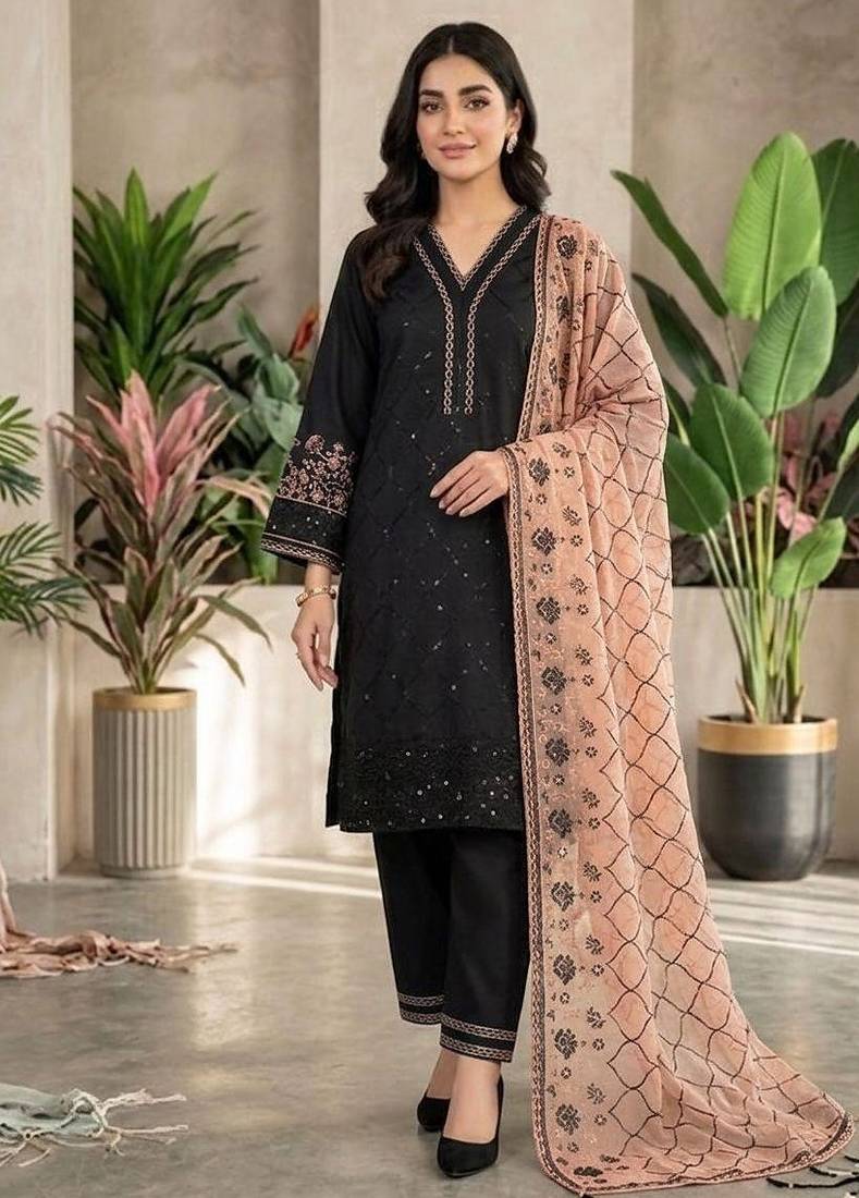 peach color sequence embroidery work silk blend salwar suit