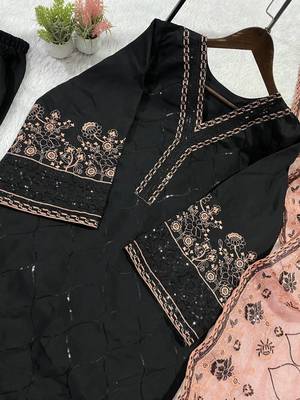 peach color sequence embroidery work silk blend salwar suit 2