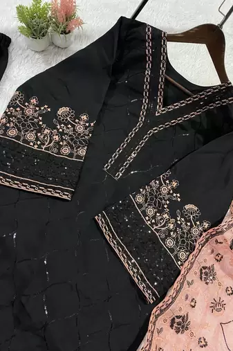 peach color sequence embroidery work silk blend salwar suit