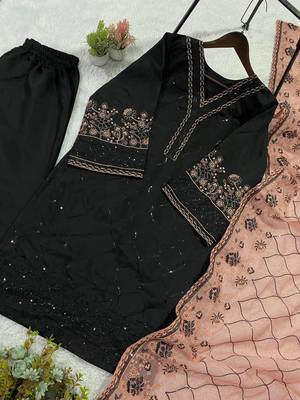 peach color sequence embroidery work silk blend salwar suit 5