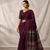 Wine Color Printed And Mirror Work Silk Blend Saree