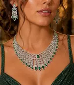 Emerald Green Teardrop Bridal Jewelry Set: Victorian Choker Necklace, Dangle Earrings