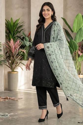 light green color sequence embroidery work silk blend salwar suit