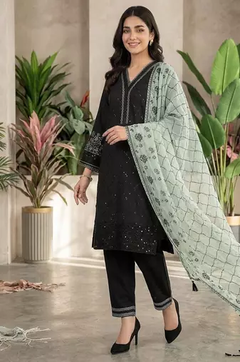 light green color sequence embroidery work silk blend salwar suit