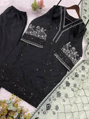 light green color sequence embroidery work silk blend salwar suit 2