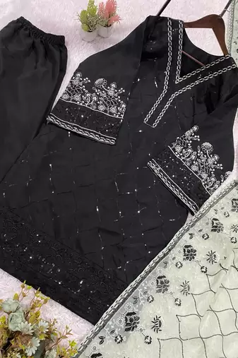 light green color sequence embroidery work silk blend salwar suit