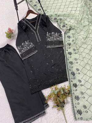 light green color sequence embroidery work silk blend salwar suit 3