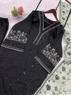 light green color sequence embroidery work silk blend salwar suit 4