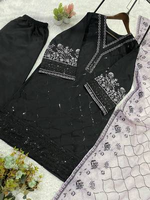 lavender color sequence embroidery work silk blend salwar suit 2