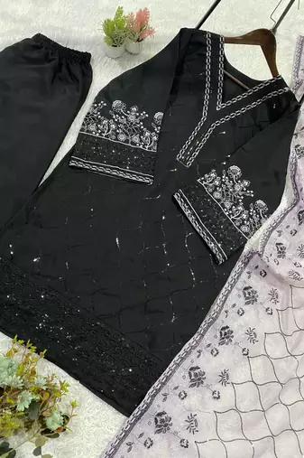 lavender color sequence embroidery work silk blend salwar suit