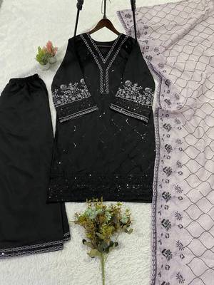 lavender color sequence embroidery work silk blend salwar suit 3