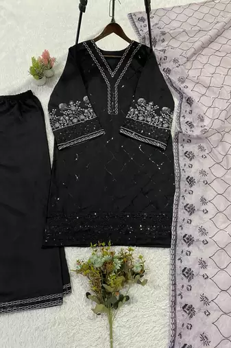 lavender color sequence embroidery work silk blend salwar suit