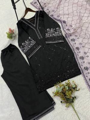 lavender color sequence embroidery work silk blend salwar suit 4