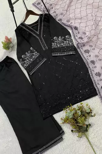 lavender color sequence embroidery work silk blend salwar suit
