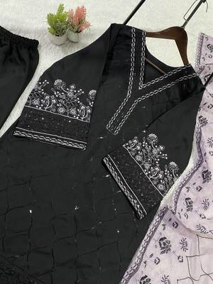 lavender color sequence embroidery work silk blend salwar suit 5