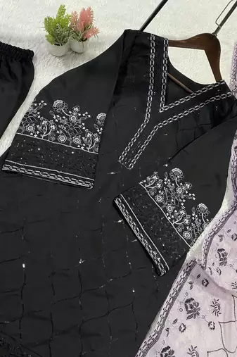 lavender color sequence embroidery work silk blend salwar suit