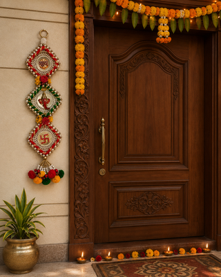 handmade multicolour square chudi ganesh ji satiya shubh labh hanging decorations for home decor hanging (pack of 2) 1