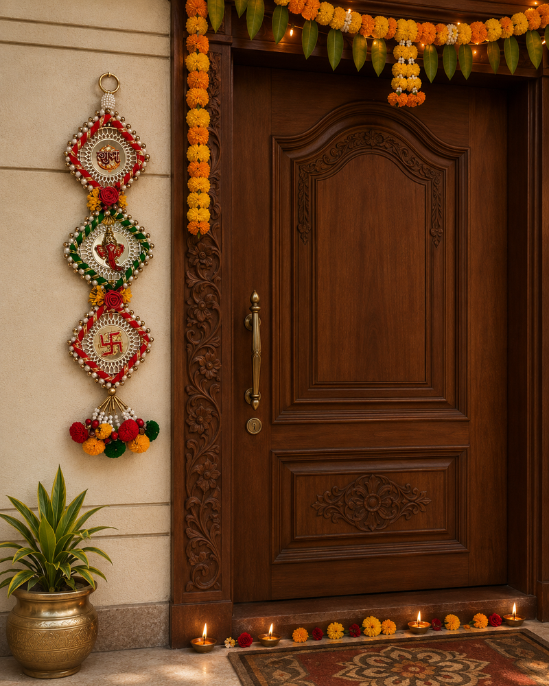 handmade multicolour square chudi ganesh ji satiya shubh labh hanging decorations for home decor hanging (pack of 2)