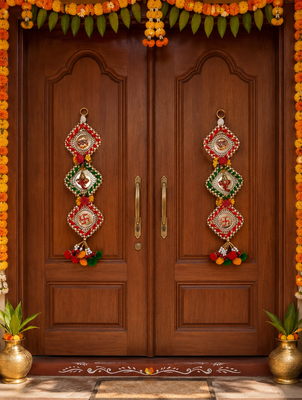 handmade multicolour square chudi ganesh ji satiya shubh labh hanging decorations for home decor hanging (pack of 2) 2