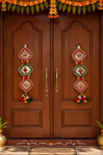 handmade multicolour square chudi ganesh ji satiya shubh labh hanging decorations for home decor hanging (pack of 2)