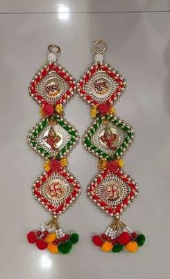 handmade multicolour square chudi ganesh ji satiya shubh labh hanging decorations for home decor hanging (pack of 2) 3