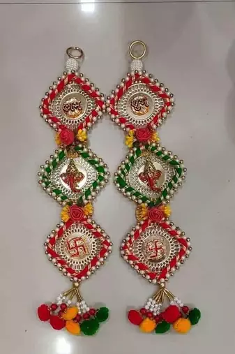 handmade multicolour square chudi ganesh ji satiya shubh labh hanging decorations for home decor hanging (pack of 2)