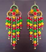 handmade multicolour pom pom moti chudi metal bell hanging festive decor (pack of 2)