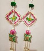 handmade multicolour square moti chudi parrot cushion decor hanging (pack of 2)