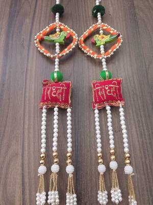 handmade multicolour square moti chudi parrot cushion decor hanging (pack of 2) 2