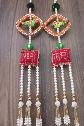 handmade multicolour square moti chudi parrot cushion decor hanging (pack of 2)