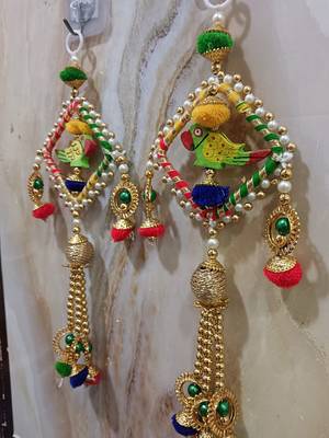 handmade multicolour square chudi parrot and festive decor hanging (pack of 2) 2