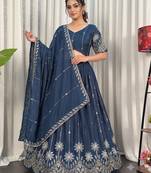 Designer Navy Blue Dori & Thread Work Festive Wear Lehenga Choli Set