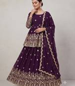 Wine Purple Georgette Embroidered Peplum Top Lehenga Choli Set with Dupatta